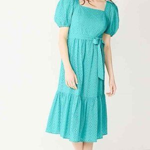 Draper James RSVP Eyelet Midi Dress Turquoise  NWT